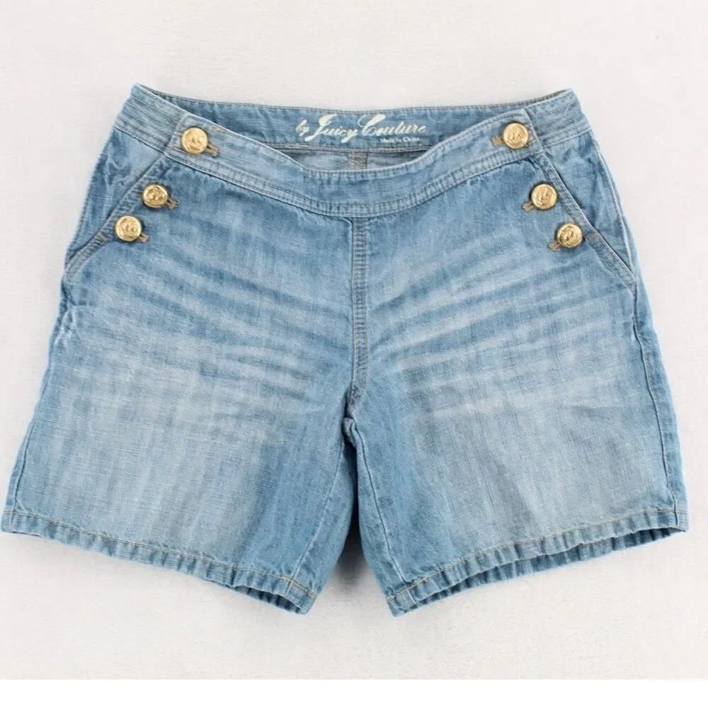 Juicy Couture Y2K 2010 Sz 26 Blue denim jeans sailor shorts